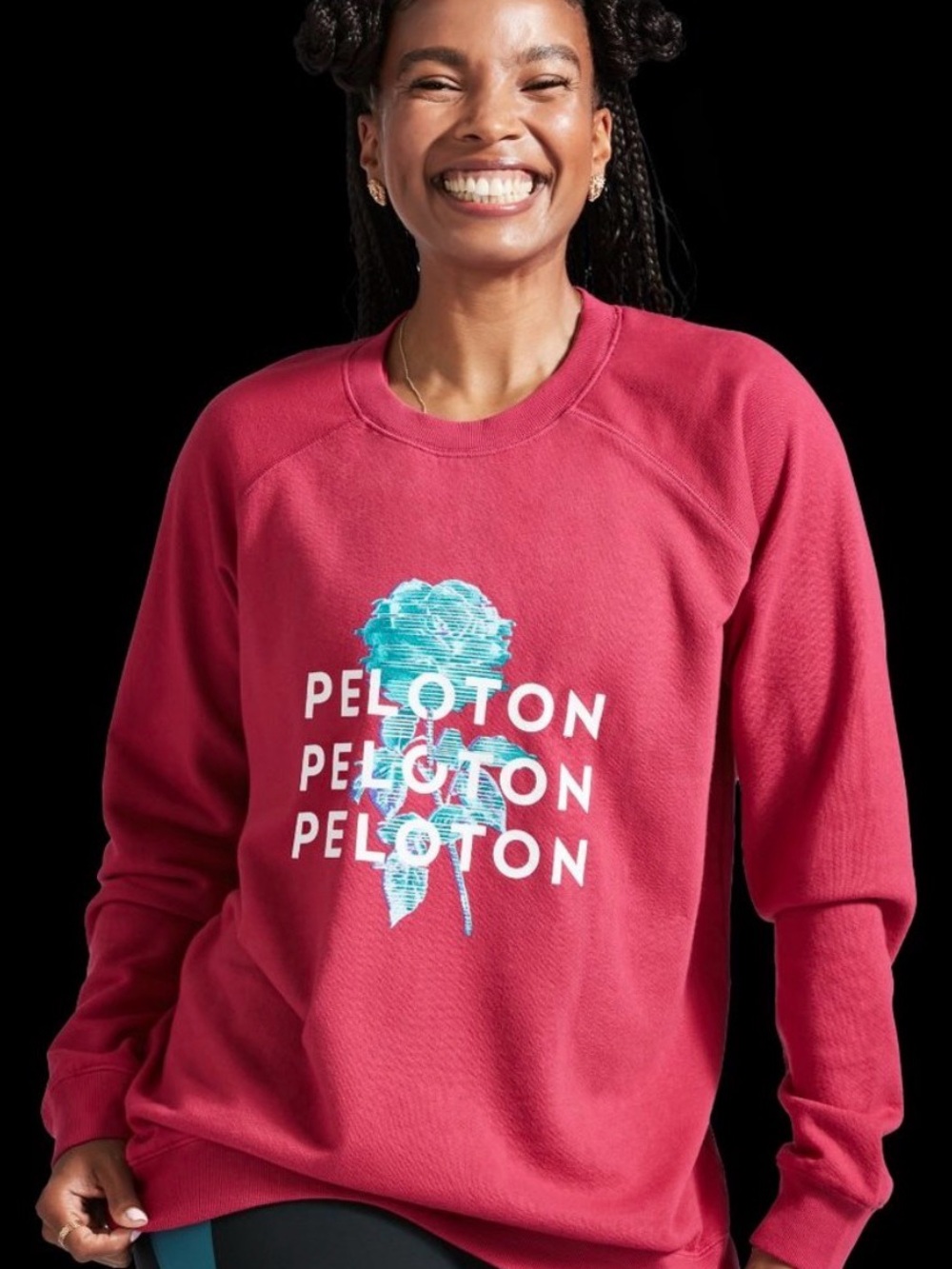 PELOTON Everyday Oversized Graphic Floral Sweatshirt Pink Cotton Crewneck Small
